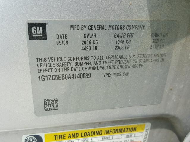 1G1ZC5EB0A4140039 - 2010 CHEVROLET MALIBU 1LT 银色 照片 10