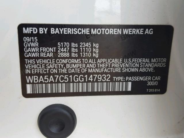 WBA5A7C51GG147932 - 2016 BMW 528 XI WHITE photo 10