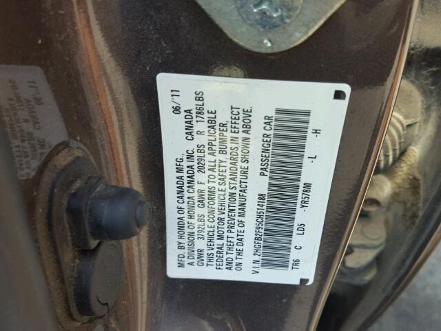 2HGFB2F95CH514188 - 2012 HONDA CIVIC EXL 灰色 照片 10