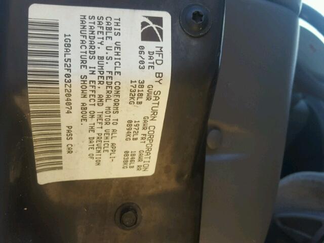 1G8AL52F03Z204074 - 2003 SATURN ION LEVEL SILVER photo 10