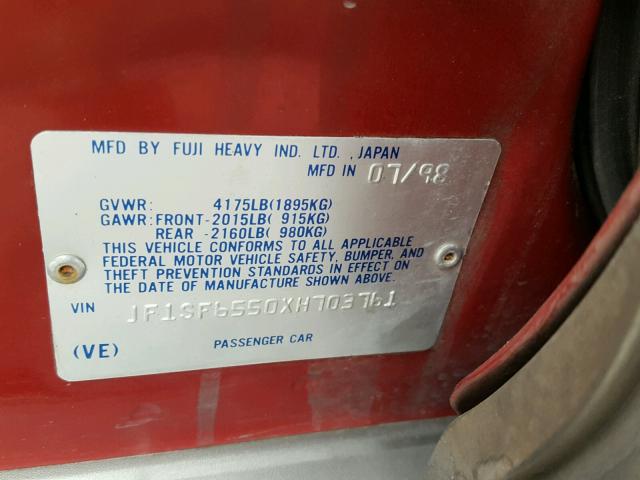 JF1SF6550XH703761 - 1999 SUBARU FORESTER S RED photo 10