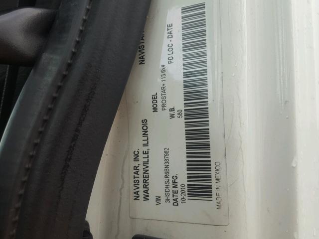 3HSDHSJR6BN387982 - 2011 INTERNATIONAL PROSTAR 白色 照片 10