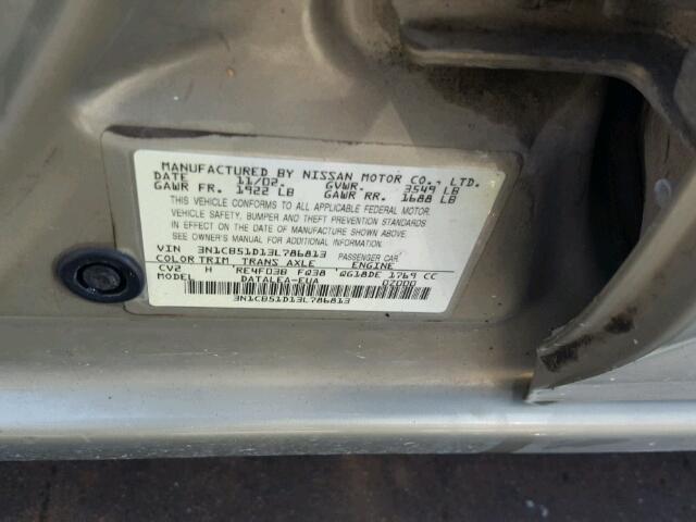 3N1CB51D13L786813 - 2003 NISSAN SENTRA XE BROWN photo 10