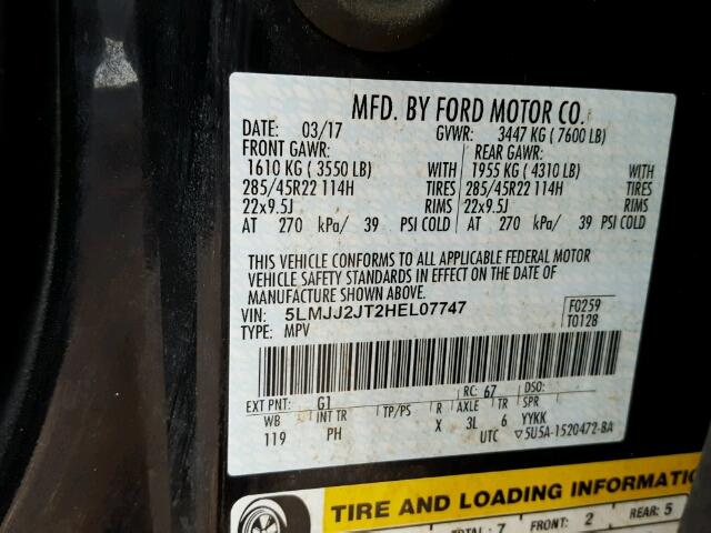 5LMJJ2JT2HEL07747 - 2017 LINCOLN NAVIGATOR 黑色 照片 10