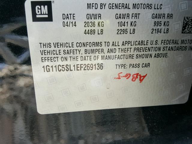 1G11C5SL1EF269136 - 2014 CHEVROLET MALIBU 1LT BLACK photo 10