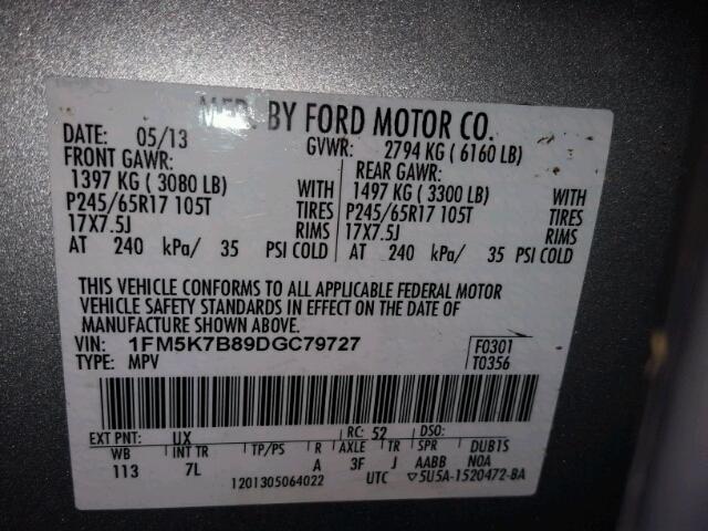 1FM5K7B89DGC79727 - 2013 FORD EXPLORER SILVER photo 10