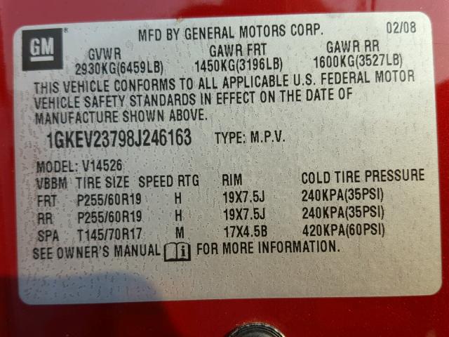 1GKEV23798J246163 - 2008 GMC ACADIA SLT ბურგუნდია ფოტო 10