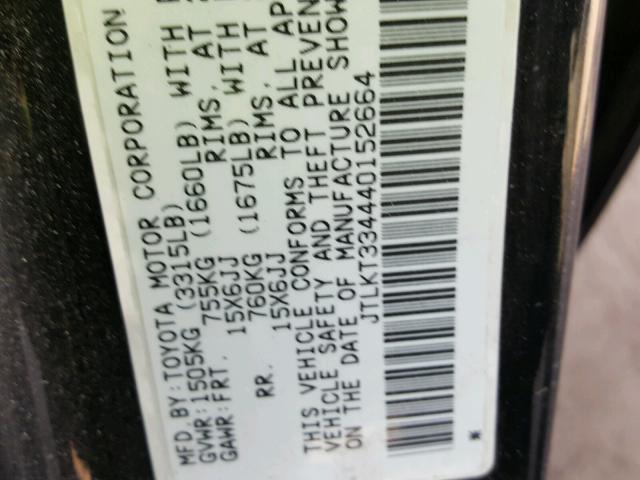JTLKT334440152664 - 2004 TOYOTA SCION XB Schwarz Foto 10