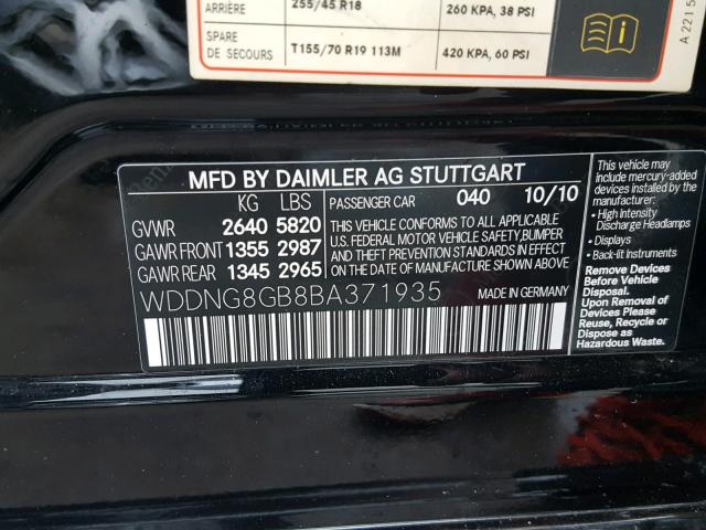 WDDNG8GB8BA371935 - 2011 MERCEDES-BENZ S 550 4MAT BLACK photo 10