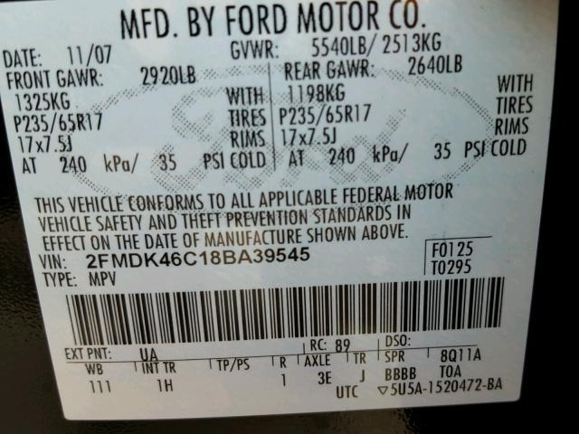 2FMDK46C18BA39545 - 2008 FORD EDGE SE BLACK photo 13