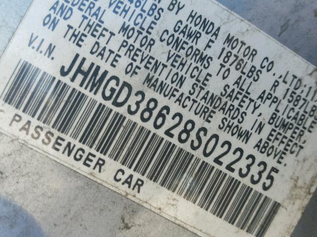 JHMGD38628S022335 - 2008 HONDA FIT SPORT BLUE photo 10