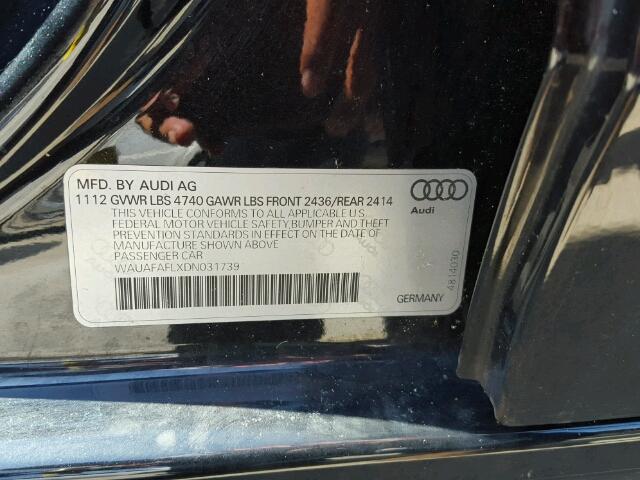 WAUAFAFLXDN031739 - 2013 AUDI A4 BLACK photo 10