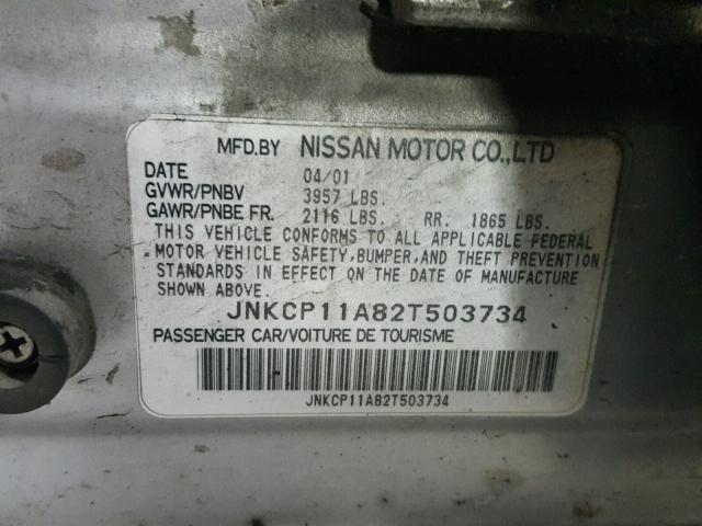 JNKCP11A82T503734 - 2002 INFINITI G20 SILVER photo 10