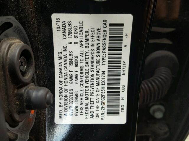 2HGFC2F55HH501734 - 2017 HONDA CIVIC LX BLACK photo 10