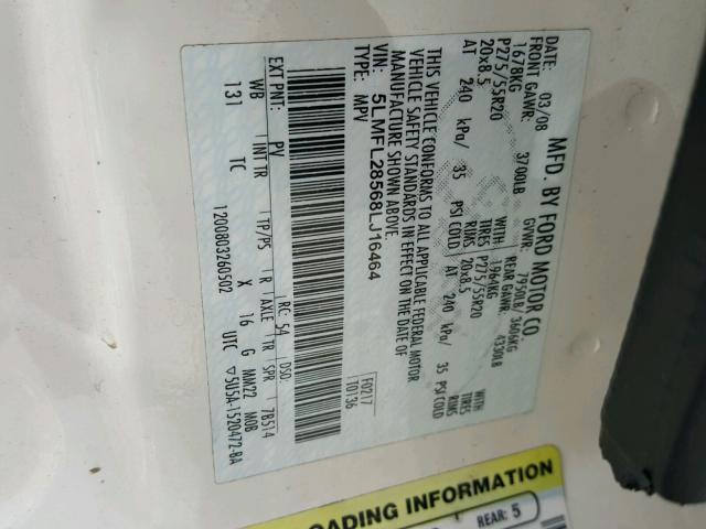 5LMFL28568LJ16464 - 2008 LINCOLN NAVIGATOR WHITE photo 10