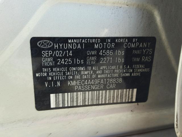 KMHEC4A49FA128838 - 2015 HYUNDAI SONATA HYB SILVER photo 10