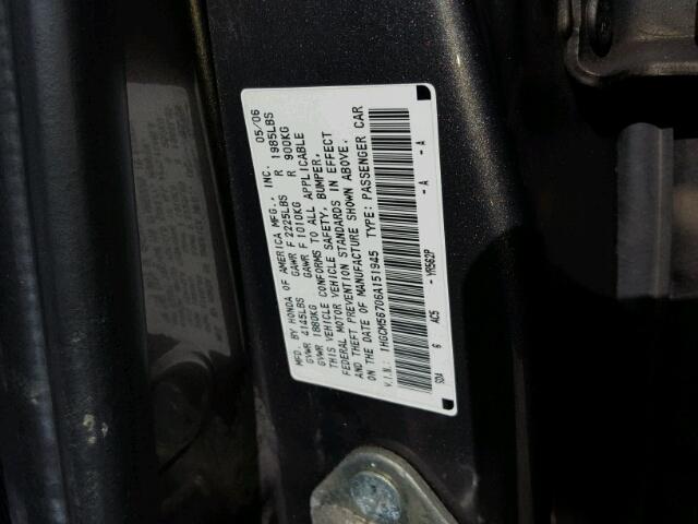 1HGCM56706A151945 - 2006 HONDA ACCORD EX GRAY photo 10