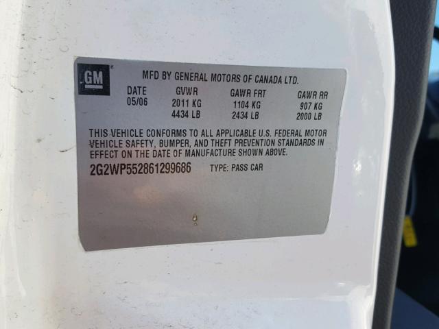 2G2WP552861299686 - 2006 PONTIAC GRAND PRIX WHITE photo 10