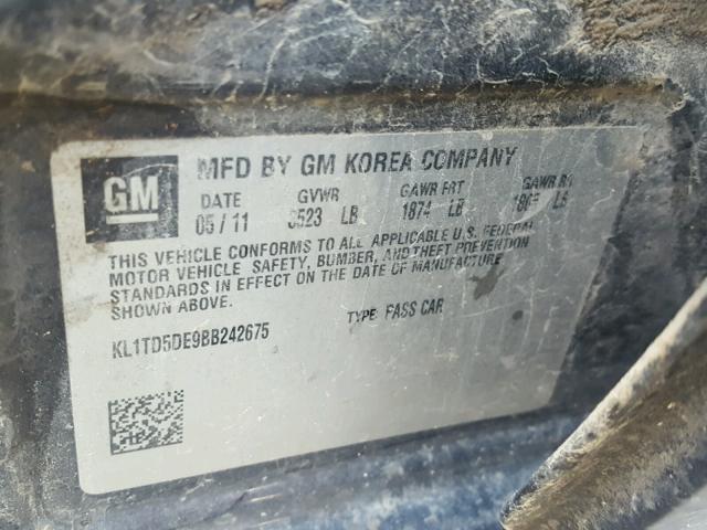 KL1TD5DE9BB242675 - 2011 CHEVROLET AVEO LS BLACK photo 10