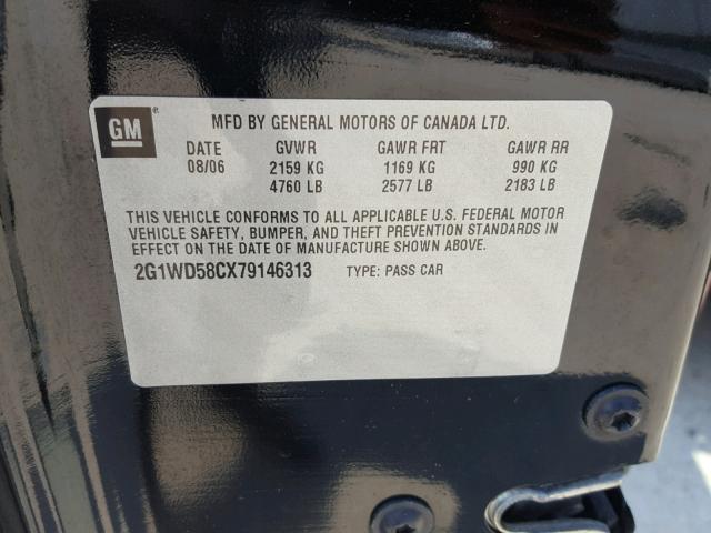 2G1WD58CX79146313 - 2007 CHEVROLET IMPALA SUP 黑色 照片 10