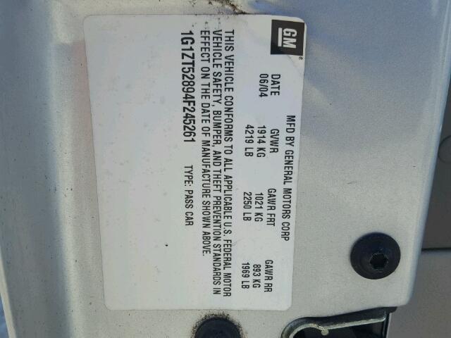 1G1ZT52894F245261 - 2004 CHEVROLET MALIBU LS ვერცხლისფერი ფოტო 10