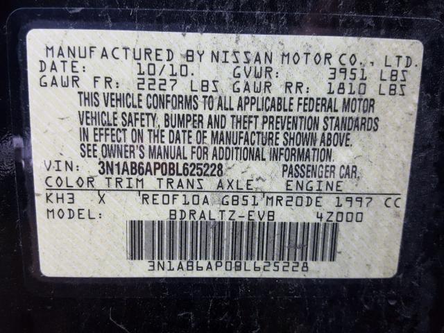 3N1AB6AP0BL625228 - 2011 NISSAN SENTRA 2.0 BLACK photo 10