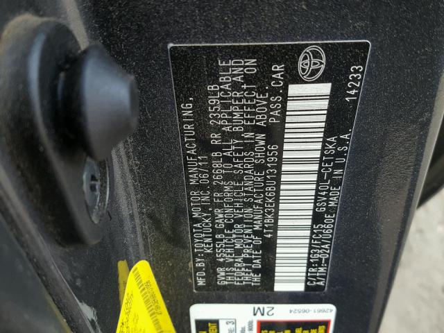 4T1BK3EK6BU131956 - 2011 TOYOTA CAMRY SE GRAY photo 10