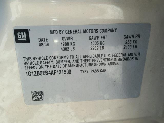 1G1ZB5EB4AF121503 - 2010 CHEVROLET MALIBU LS Qızıl foto 10