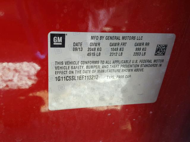 1G11C5SL1EF113212 - 2014 CHEVROLET MALIBU 1LT წითელი ფოტო 10