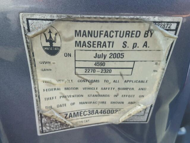 ZAMEC38A460020946 - 2006 MASERATI GRANSPORT GRAY photo 10