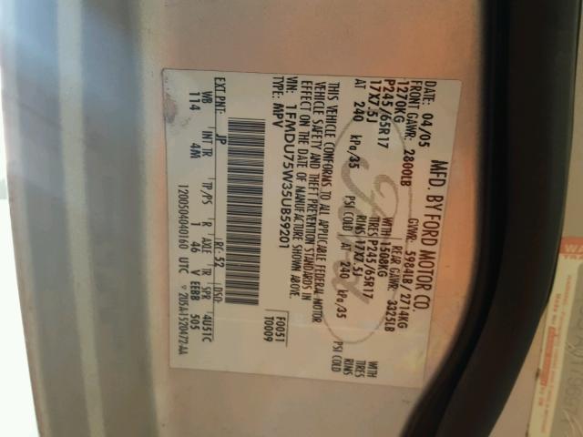 1FMDU75W35UB59201 - 2005 FORD EXPLORER L GRAY photo 10