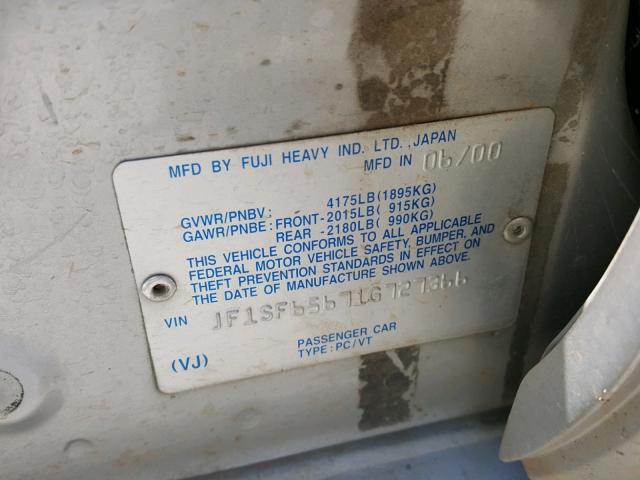 JF1SF65671G727366 - 2001 SUBARU FORESTER S SILVER photo 10