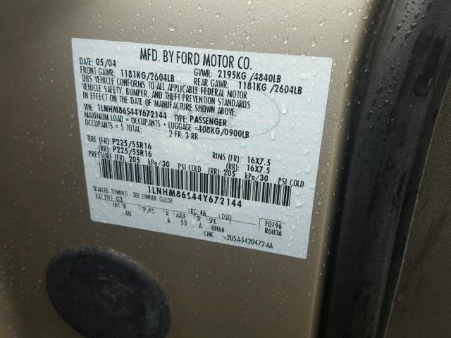 1LNHM86S44Y672144 - 2004 LINCOLN LS ოქროსფერი ფოტო 10