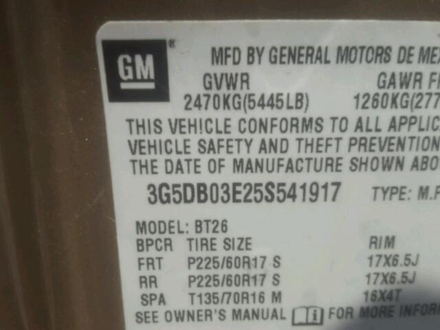 3G5DB03E25S541917 - 2005 BUICK RENDEZVOUS GOLD photo 10