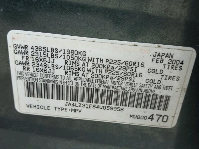 JA4LZ31F84U059958 - 2004 MITSUBISHI OUTLANDER GREEN photo 10