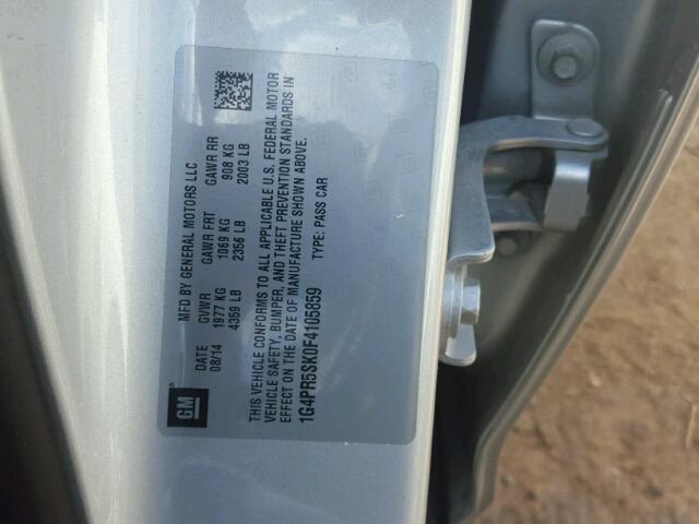 1G4PR5SK0F4105859 - 2015 BUICK VERANO SILVER photo 10