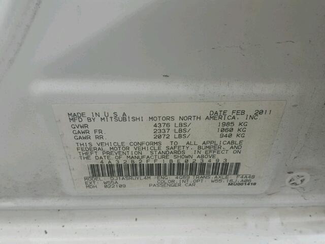 4A32B2FF1BE023493 - 2011 MITSUBISHI GALANT FE WHITE photo 10