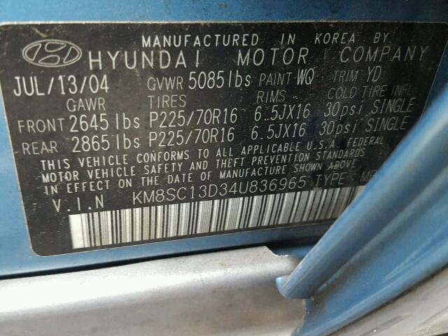 KM8SC13D34U836965 - 2004 HYUNDAI SANTA FE G BLUE photo 10