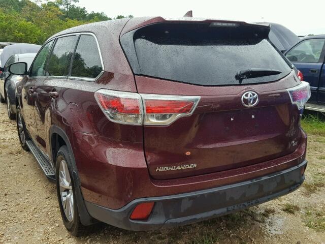 5TDZKRFH9FS105645 - 2015 TOYOTA HIGHLANDER MAROON photo 3