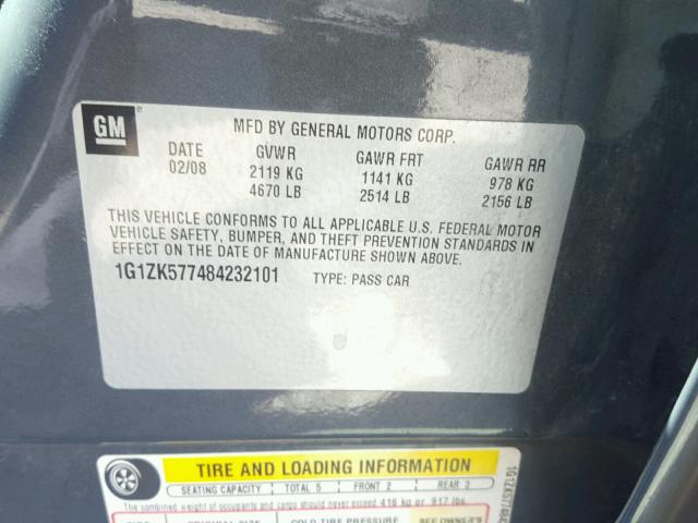 1G1ZK577484232101 - 2008 CHEVROLET MALIBU LTZ 灰色 照片 10