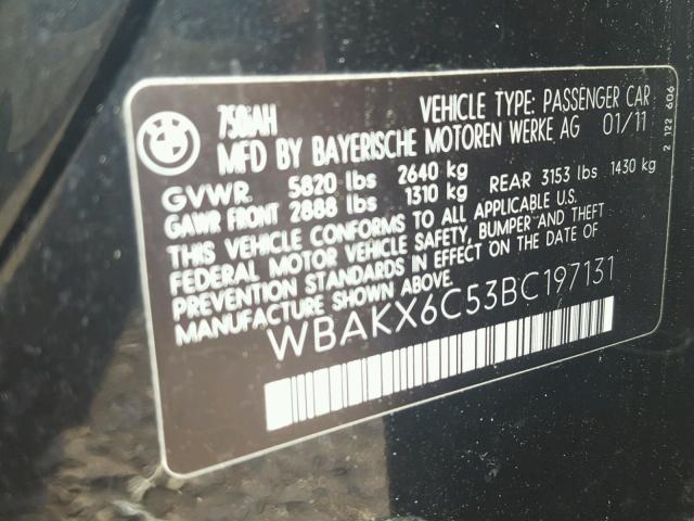 WBAKX6C53BC197131 - 2011 BMW 750 I BLACK photo 10