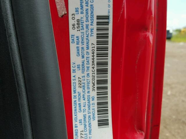 3VWCD21C43M444017 - 2003 VOLKSWAGEN NEW BEETLE წითელი ფოტო 10