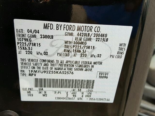 1FMYU92Z55KA52576 - 2005 FORD ESCAPE BLACK photo 10