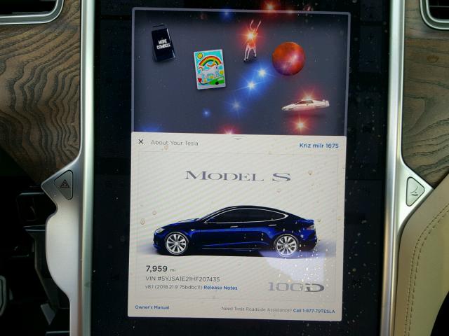 5YJSA1E21HF207435 - 2017 TESLA MODEL S BLUE photo 8