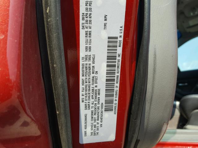 4S4BT62C857103204 - 2005 SUBARU BAJA SPORT RED photo 10