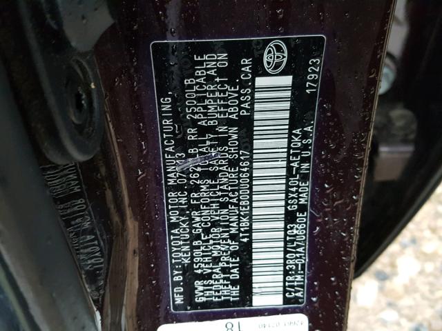 4T1BK1EB0DU064617 - 2013 TOYOTA AVALON BAS Bordeaux Foto 10