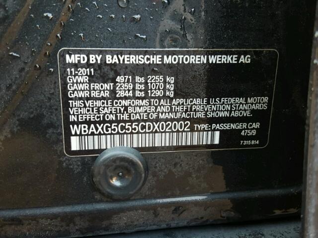 WBAXG5C55CDX02002 - 2012 BMW 528 BLACK photo 10