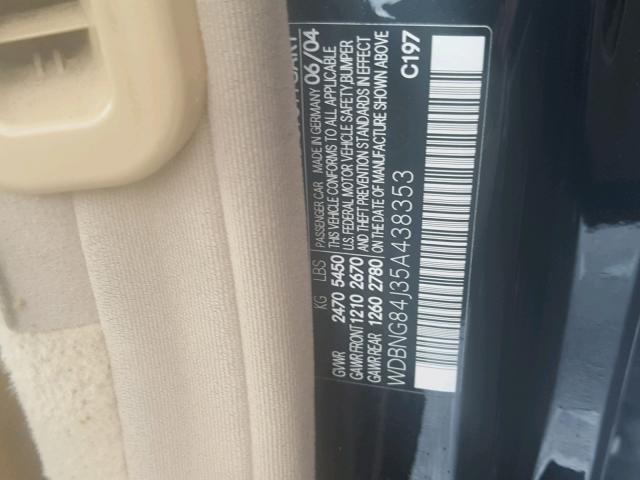 WDBNG84J35A438353 - 2005 MERCEDES-BENZ S 500 4MAT BLACK photo 10