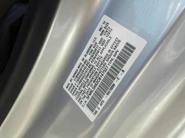 5FNRL5H62CB147527 - 2012 HONDA ODYSSEY EX SILVER photo 10