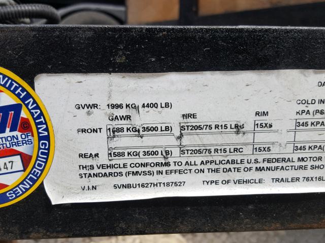 5VNBU1627HT187527 - 2017 UTILITY TRAILER BLACK photo 10